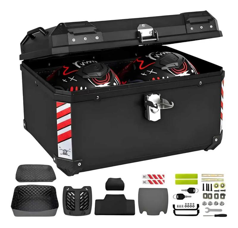 top case cajuela para moto caja trasera baul maletero motocicleta 2 cascos con respaldo llaves abs 68l