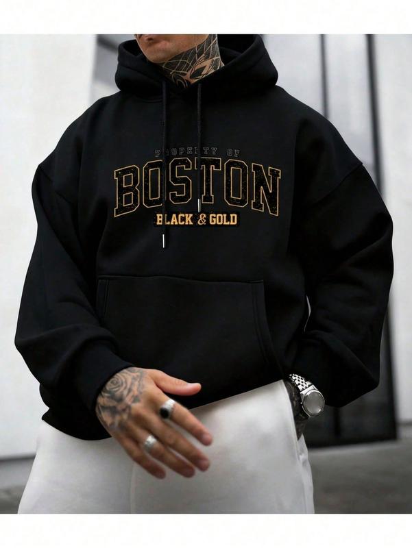 Sudadera para hombre estilo universitario con estampado de letras tela estampada ajuste suelto manga larga primavera‑otoño uso diario sudadera