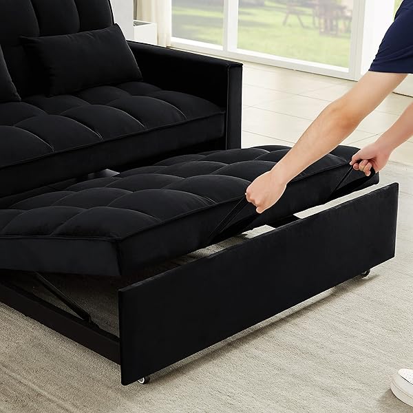 Sofá cama convertible multifuncional 3 en 1 tamaño Queen, cómodo sofá cama extraíble de terciopelo de 63,8"