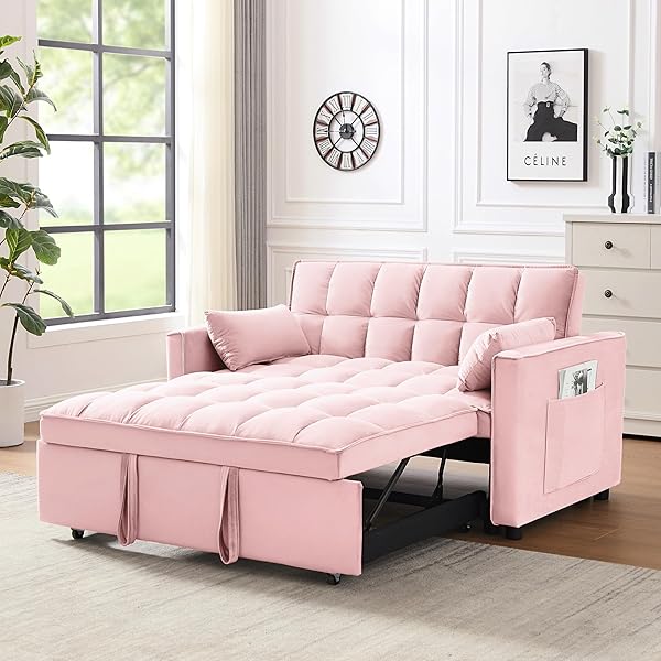 Sofá cama convertible multifuncional 3 en 1 tamaño Queen, cómodo sofá cama extraíble de terciopelo de 63,8"