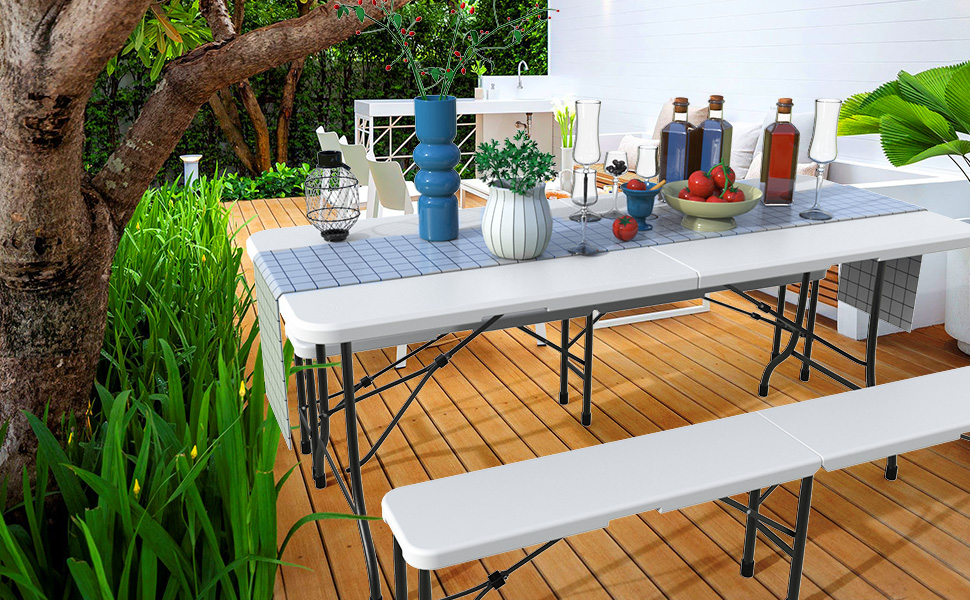 Conjunto Plegable Mesa y 2 Bancos