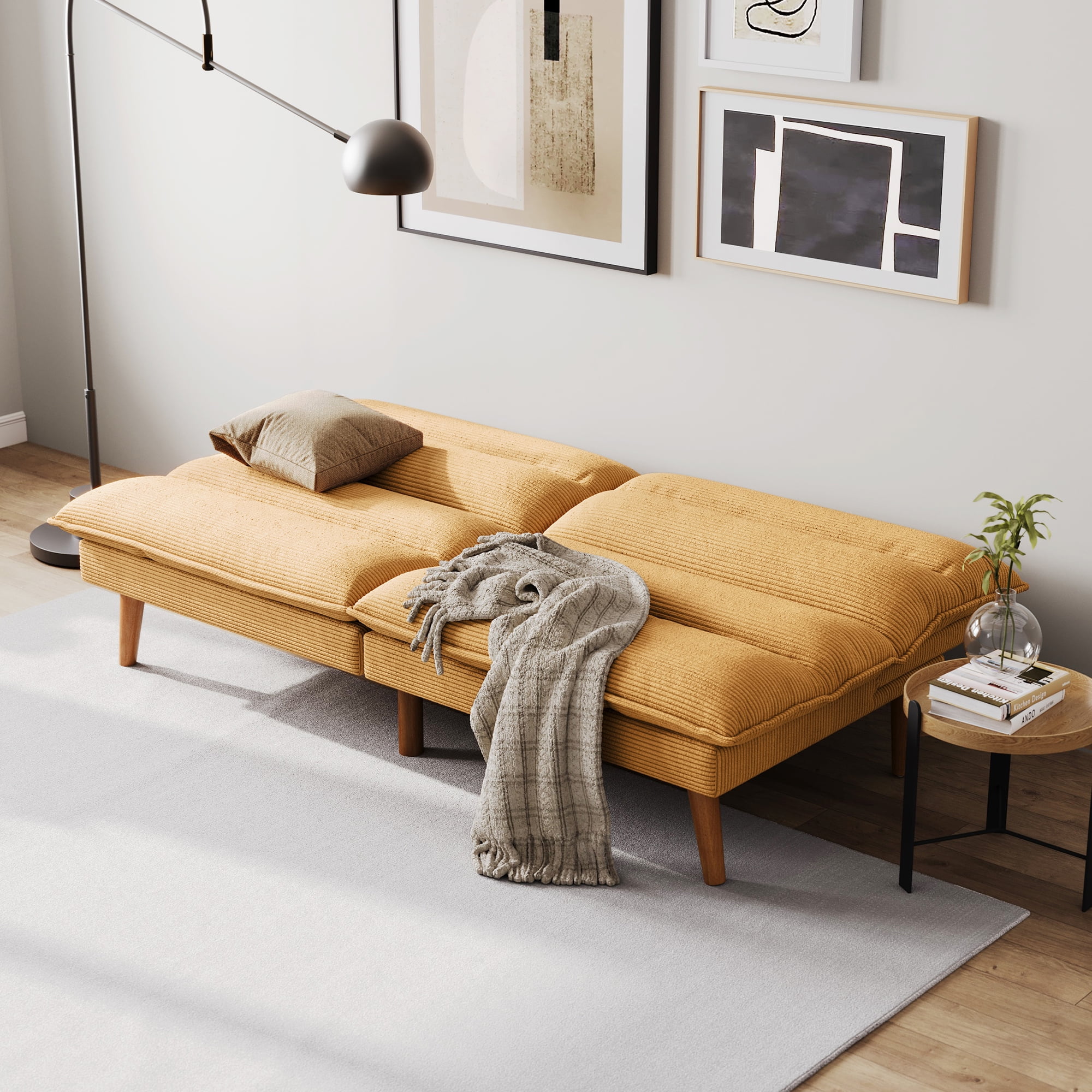 Linsy Home Sofá cama tipo futón convertible de pana de 71" de ancho