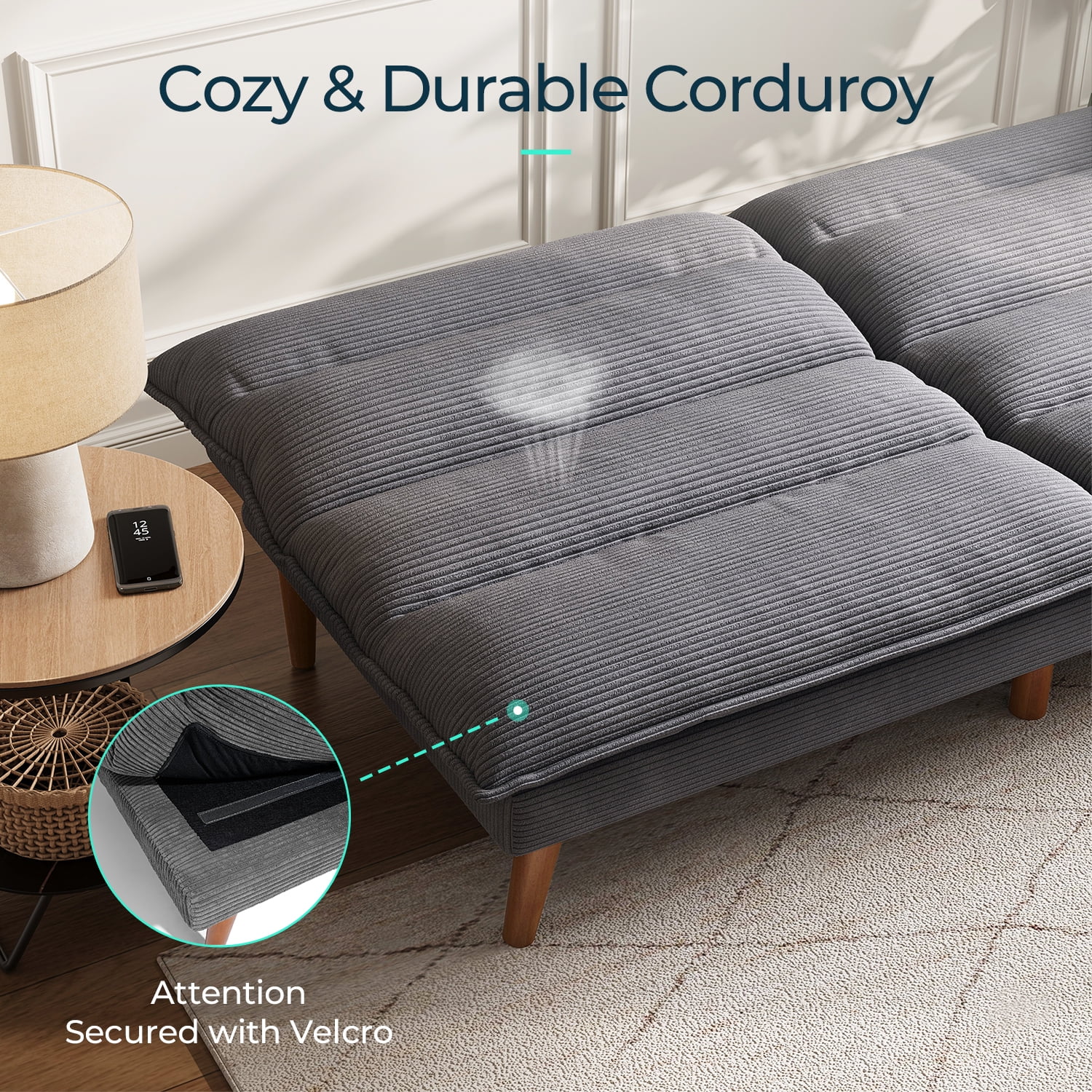Linsy Home Sofá cama tipo futón convertible de pana de 71" de ancho
