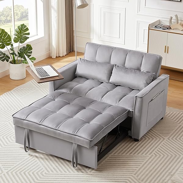 Sofá cama convertible multifuncional 3 en 1 tamaño Queen, cómodo sofá cama extraíble de terciopelo de 63,8"