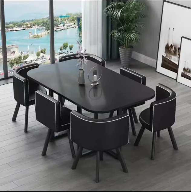 Nueva mesa de comedor clásica moderna con encimera de mármol blanco para sala de estar con juego de 6 sillas