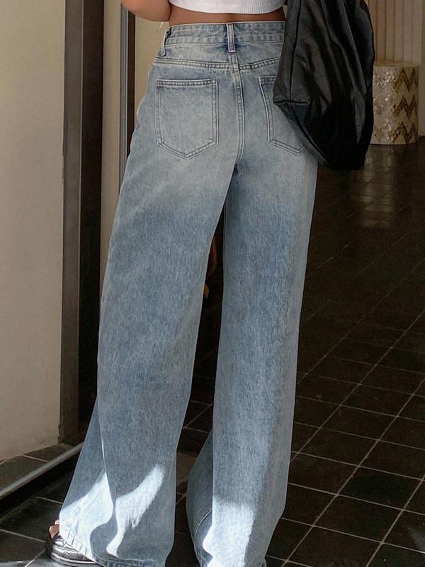 Jeans asimétricos de cintura baja y pierna ancha para mujer, con diseño de bolsillos con cremallera; moda casual para todas las estaciones. Compra por tiempo limitado.