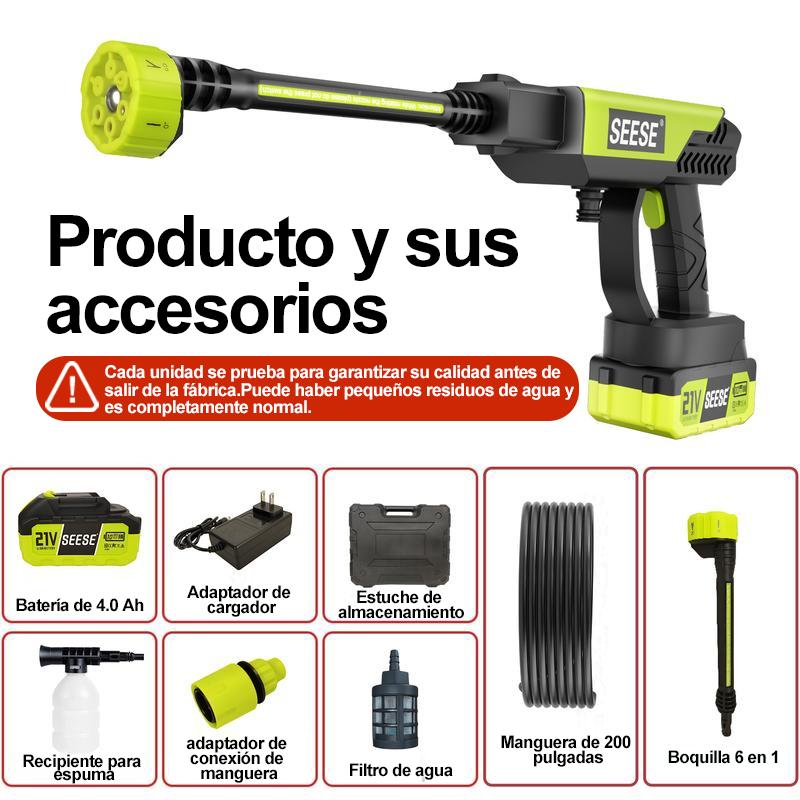 SEESE Pistola de limpieza de alta presión inalámbrica y portátil con práctica boquilla multifunción 6 en 1, ideal para lavar autos, limpiar pisos exteriores, cercas, terrazas y para riego de jardín. Un regalo perfecto para festividades y ocasiones especia