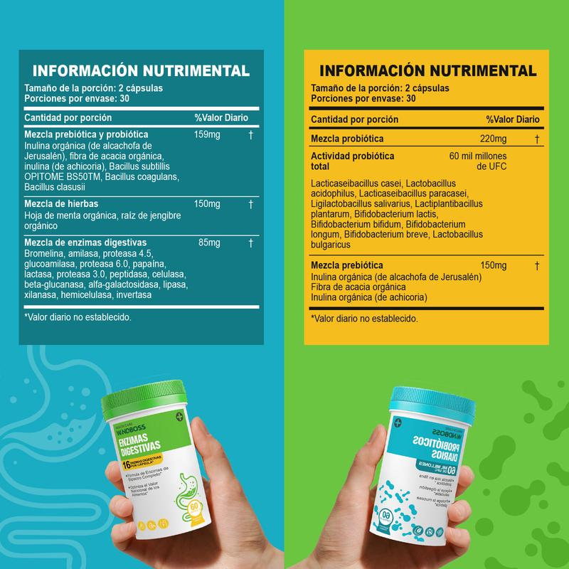 Paquete Hack your Tummy de Windboss: apoyo para digestión y bienestar general, con enzimas digestivas y probiótico de 60 mil millones