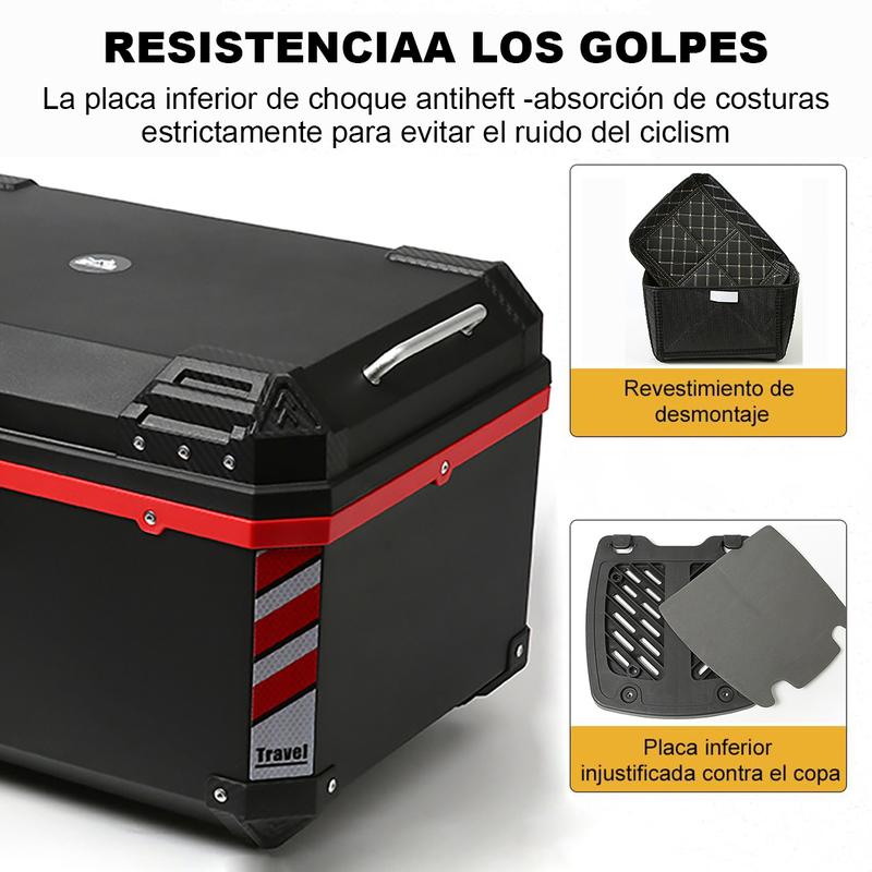 top case cajuela para moto caja trasera baul maletero motocicleta 2 cascos con respaldo llaves abs 68l
