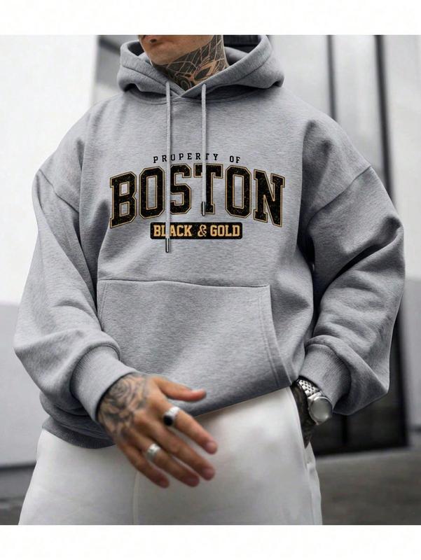 Sudadera para hombre estilo universitario con estampado de letras tela estampada ajuste suelto manga larga primavera‑otoño uso diario sudadera