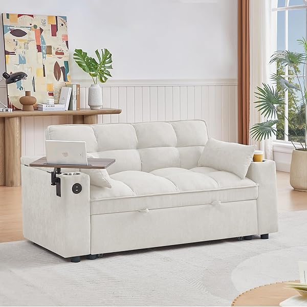 Sofá cama convertible multifuncional 3 en 1 tamaño Queen, cómodo sofá cama extraíble de terciopelo de 63,8"