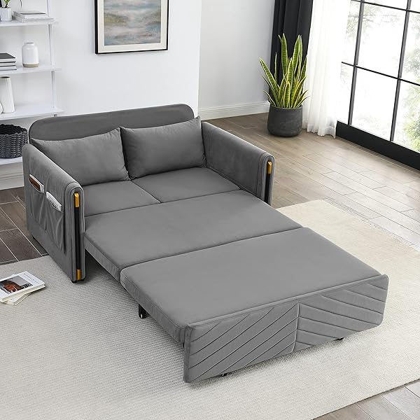 Sofá cama convertible multifuncional 3 en 1 tamaño Queen, cómodo sofá cama extraíble de terciopelo de 63,8"