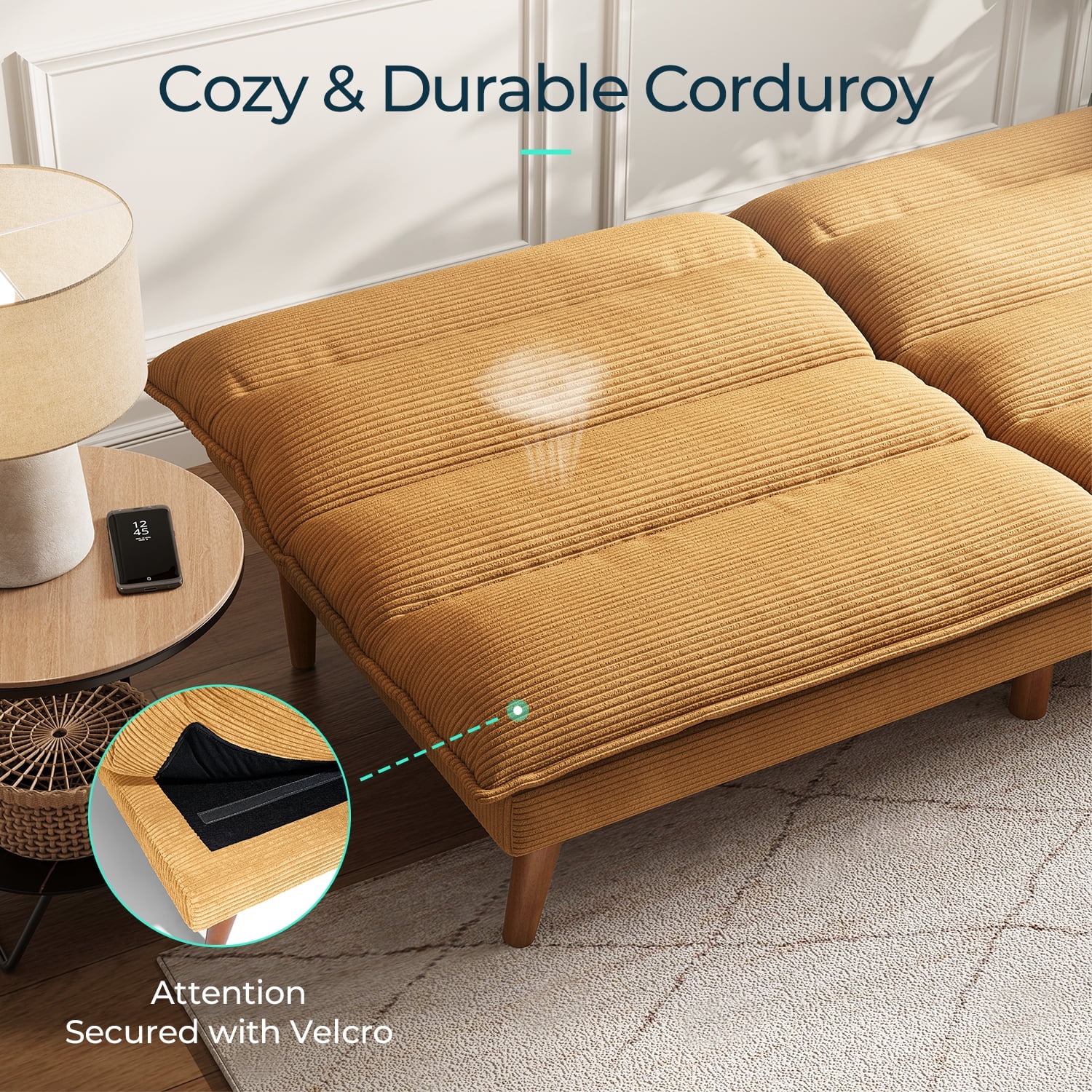 Linsy Home Sofá cama tipo futón convertible de pana de 71" de ancho