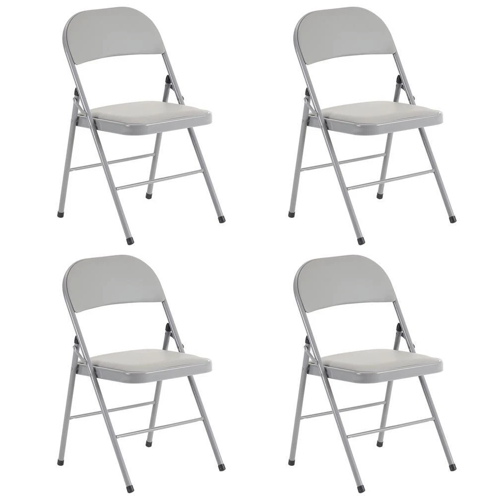 Paquete de 4 sillas plegables de metal con asiento acolchado de vinilo, sillas de comedor resistentes