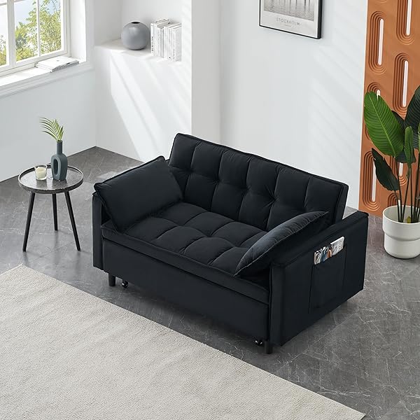 Sofá cama convertible multifuncional 3 en 1 tamaño Queen, cómodo sofá cama extraíble de terciopelo de 63,8"