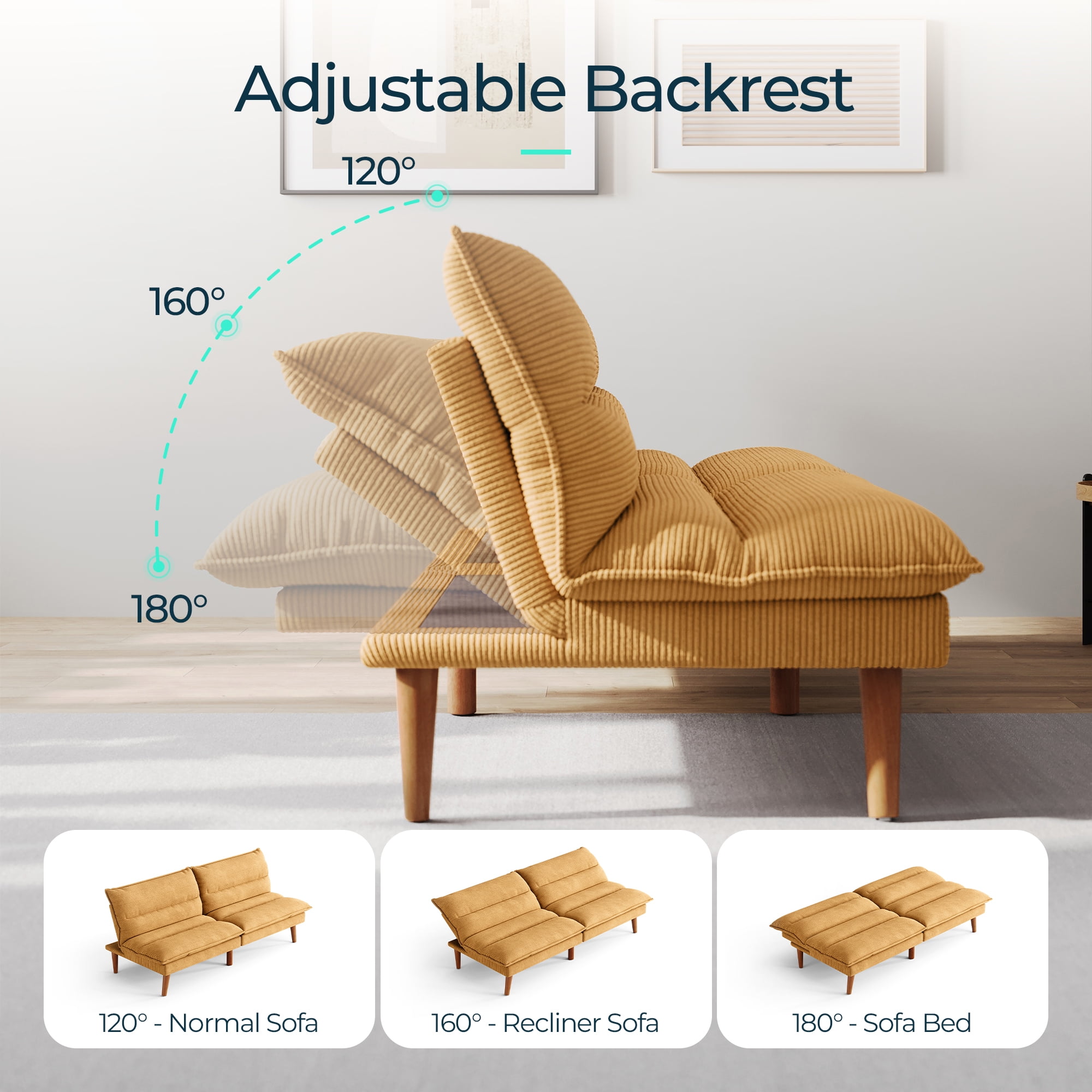 Linsy Home Sofá cama tipo futón convertible de pana de 71" de ancho