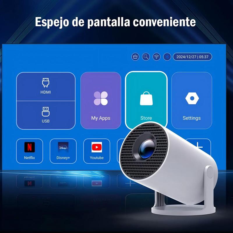 HY300 Pro Mini Proyector Portátil 8K, Android 16.0, 1080P Full HD, WiFi6, BT 6.0, 15000 Lúmenes, Corrección Automática de Trapecio, Ideal para Copa Mundial 2026, Transmisión en Vivo, Pantalla Gigante para Aficionados y reuniones