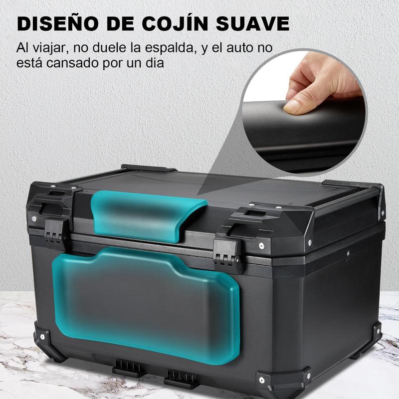 top case cajuela para moto caja trasera baul maletero motocicleta 2 cascos con respaldo llaves abs 68l
