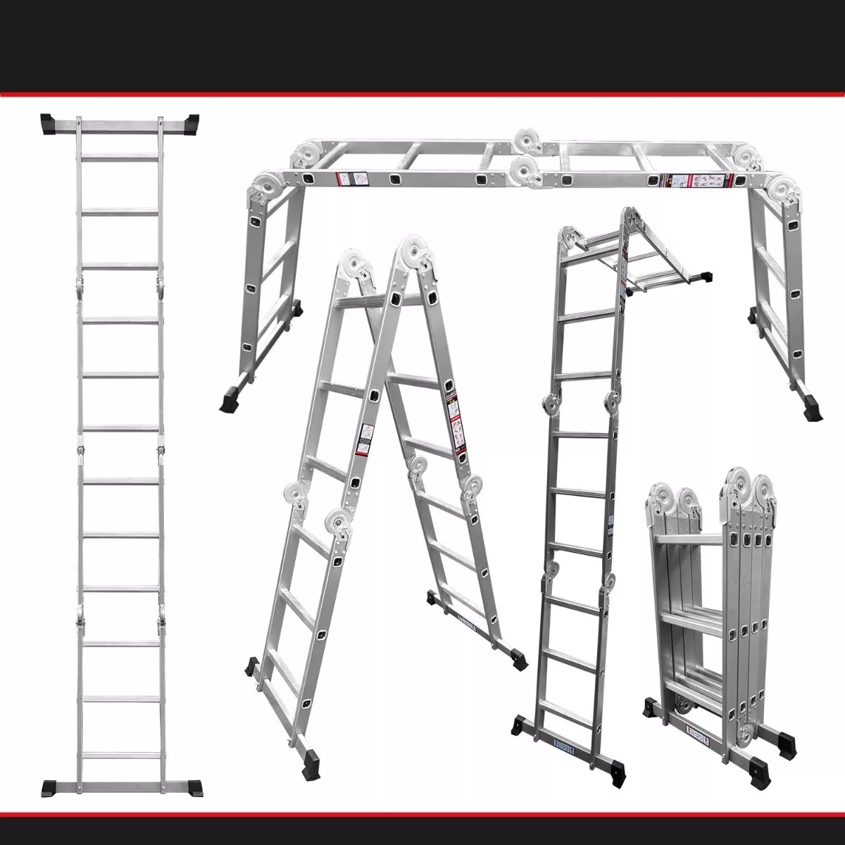 Escalera Multipropositos Con Plataforma De Trabajo Color Plateado