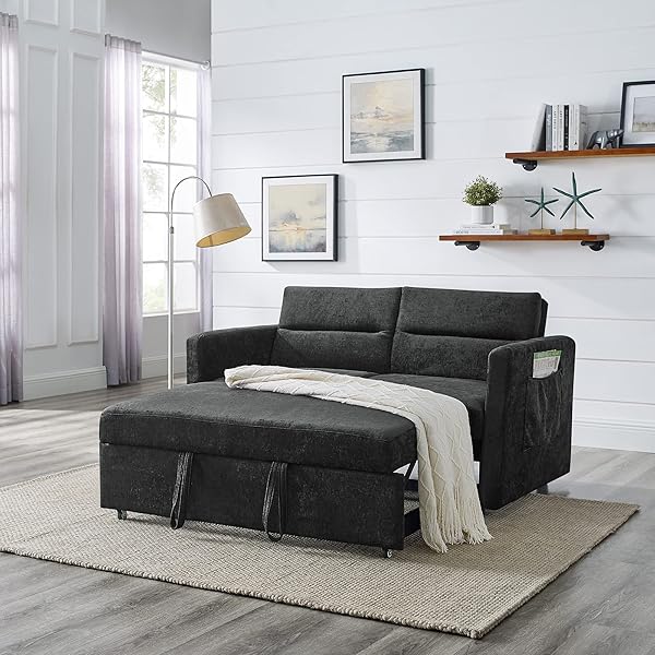Sofá cama convertible multifuncional 3 en 1 tamaño Queen, cómodo sofá cama extraíble de terciopelo de 63,8"