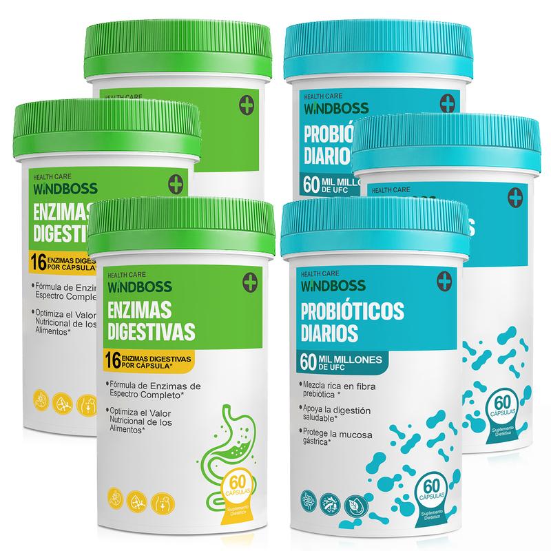 Paquete Hack your Tummy de Windboss: apoyo para digestión y bienestar general, con enzimas digestivas y probiótico de 60 mil millones