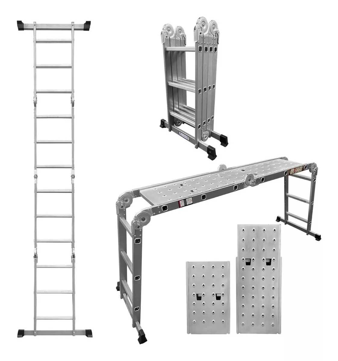 Escalera Multipropositos Con Plataforma De Trabajo Color Plateado