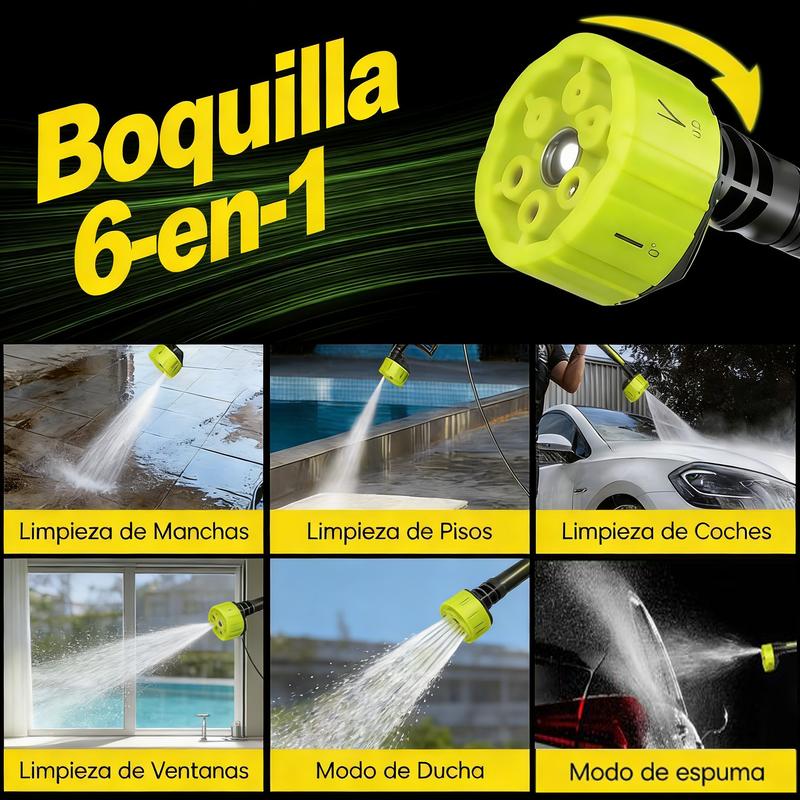 SEESE Pistola de limpieza de alta presión inalámbrica y portátil con práctica boquilla multifunción 6 en 1, ideal para lavar autos, limpiar pisos exteriores, cercas, terrazas y para riego de jardín. Un regalo perfecto para festividades y ocasiones especia