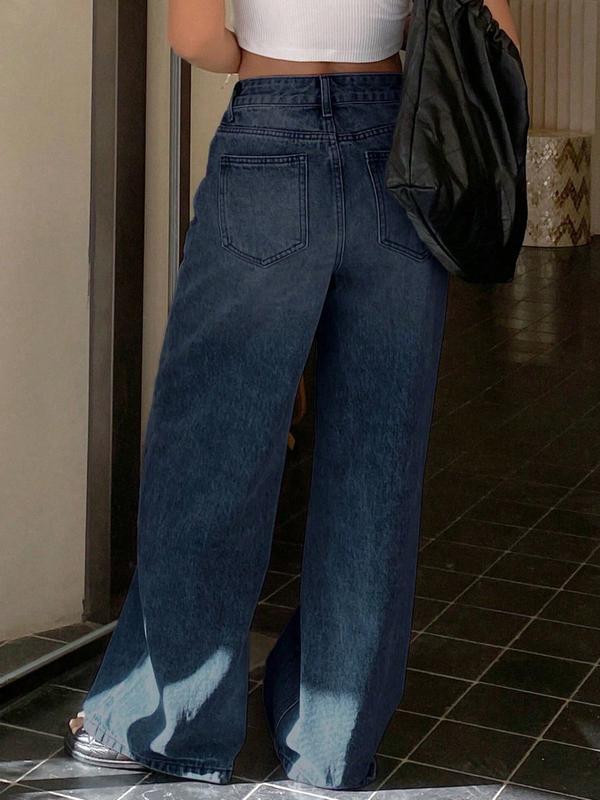 Jeans asimétricos de cintura baja y pierna ancha para mujer, con diseño de bolsillos con cremallera; moda casual para todas las estaciones. Compra por tiempo limitado.