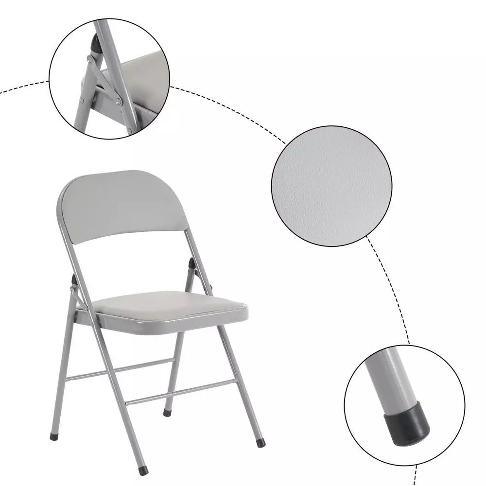Paquete de 4 sillas plegables de metal con asiento acolchado de vinilo, sillas de comedor resistentes