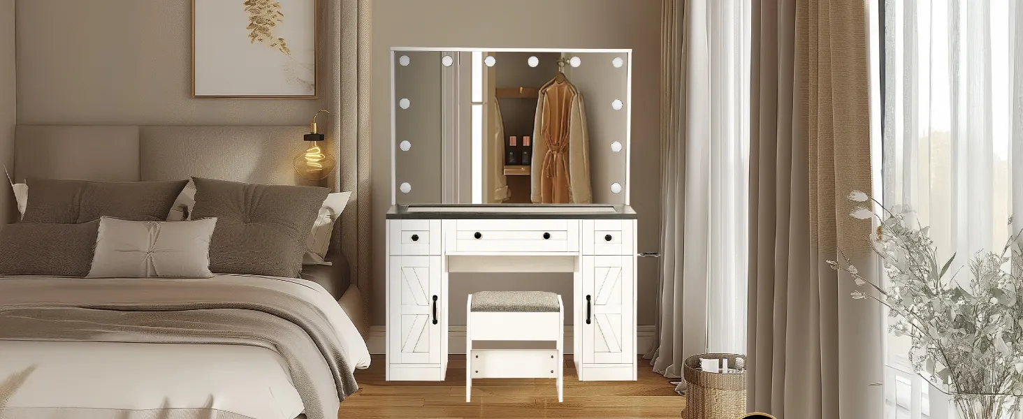White Farmhouse Vanity Desk