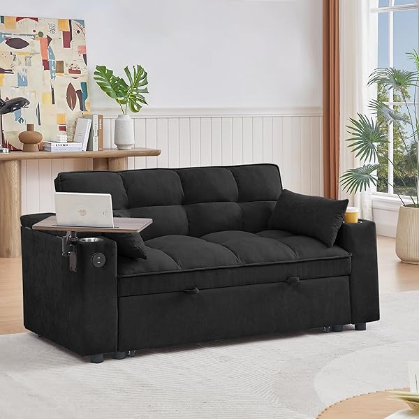 Sofá cama convertible multifuncional 3 en 1 tamaño Queen, cómodo sofá cama extraíble de terciopelo de 63,8"