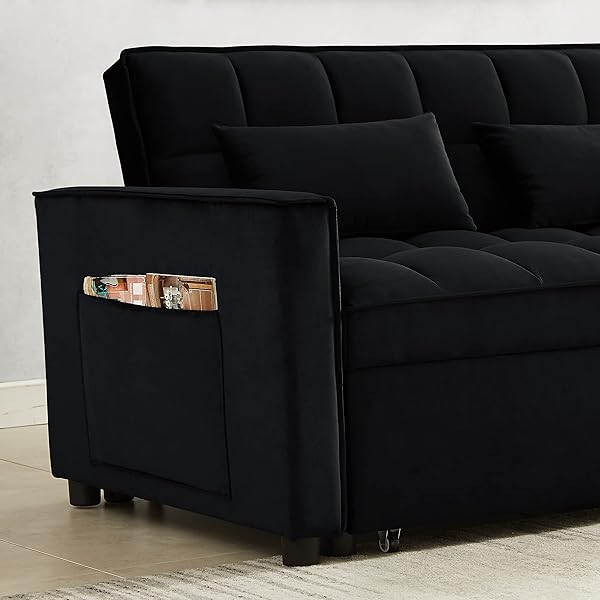 Sofá cama convertible multifuncional 3 en 1 tamaño Queen, cómodo sofá cama extraíble de terciopelo de 63,8"