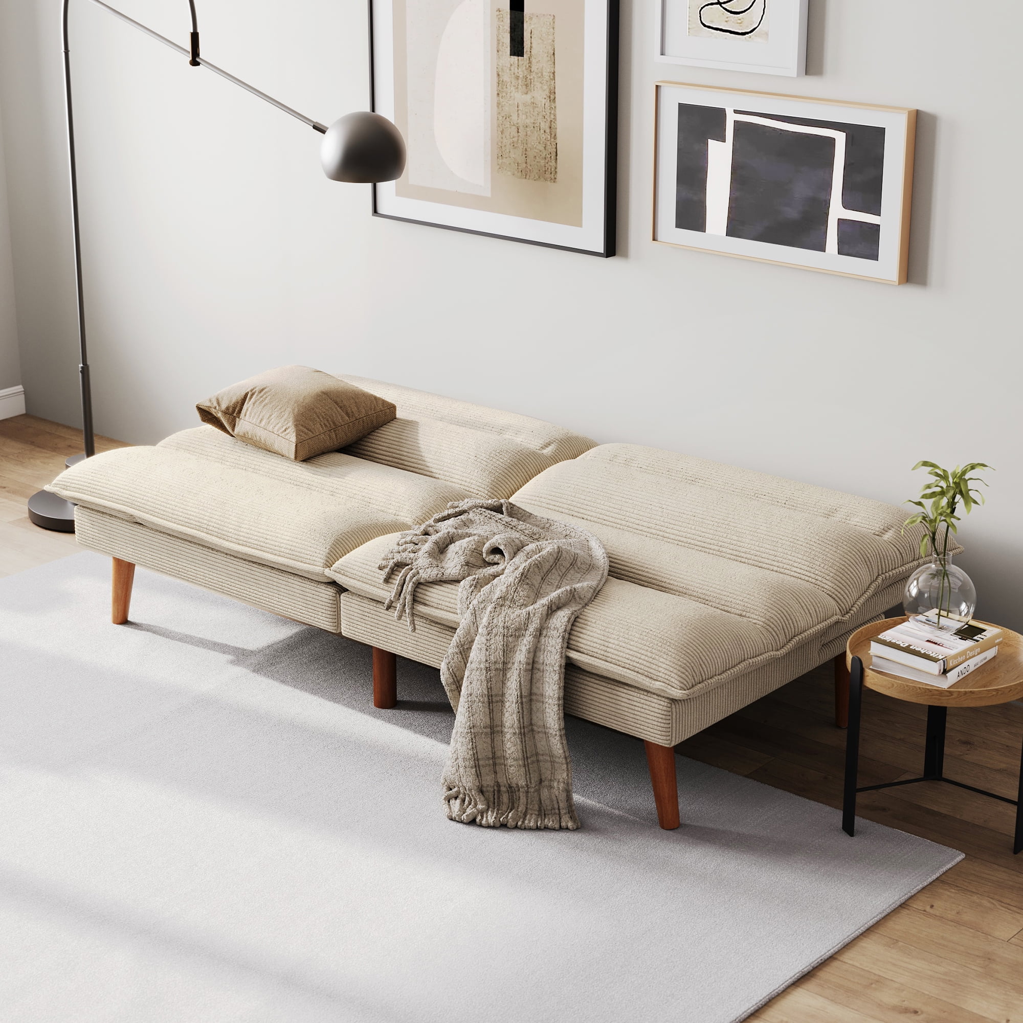 Linsy Home Sofá cama tipo futón convertible de pana de 71" de ancho
