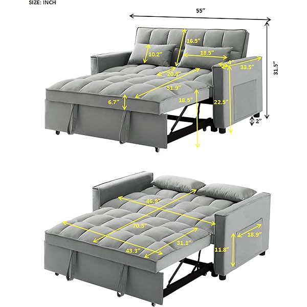 Sofá cama convertible multifuncional 3 en 1 tamaño Queen, cómodo sofá cama extraíble de terciopelo de 63,8"