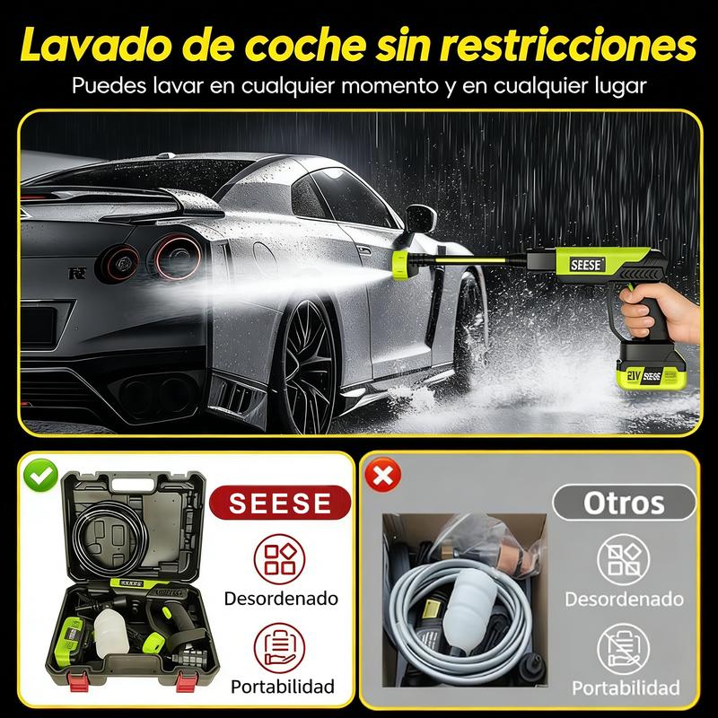 SEESE Pistola de limpieza de alta presión inalámbrica y portátil con práctica boquilla multifunción 6 en 1, ideal para lavar autos, limpiar pisos exteriores, cercas, terrazas y para riego de jardín. Un regalo perfecto para festividades y ocasiones especia