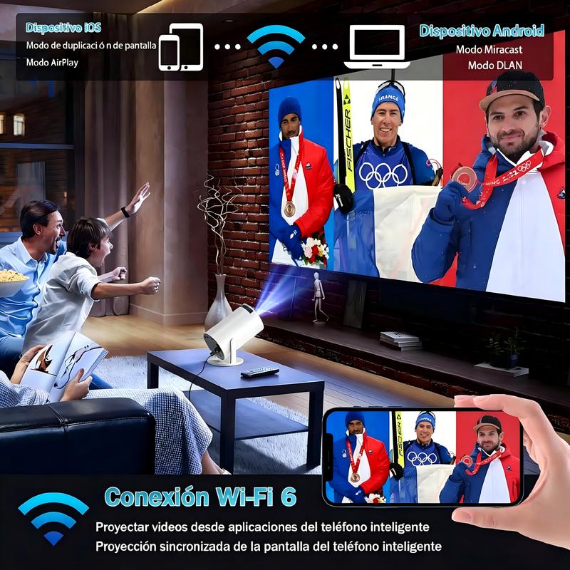 HY300 Pro Mini Proyector Portátil 8K, Android 16.0, 1080P Full HD, WiFi6, BT 6.0, 15000 Lúmenes, Corrección Automática de Trapecio, Ideal para Copa Mundial 2026, Transmisión en Vivo, Pantalla Gigante para Aficionados y reuniones