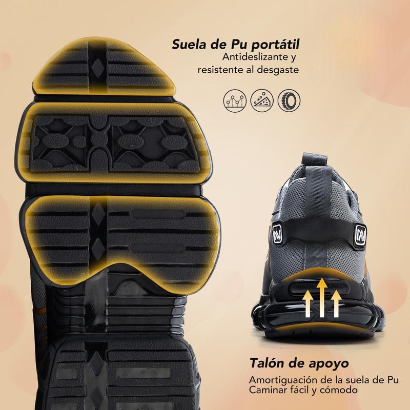 NIEION Botas de Trabajo con Punta de Acero y Antipunción para Hombres y Mujeres - Transpirables, Antideslizantes con Cordones y Hebilla Giratoria, Duraderas para Actividades al Aire Libre, Parte Superior de Malla Negra y Gris, Zapatos con Punta de Acero