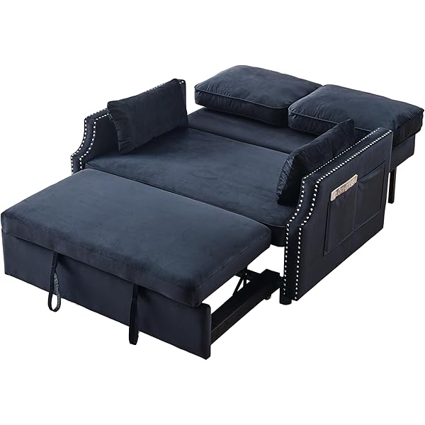 Sofá cama convertible multifuncional 3 en 1 tamaño Queen, cómodo sofá cama extraíble de terciopelo de 63,8"