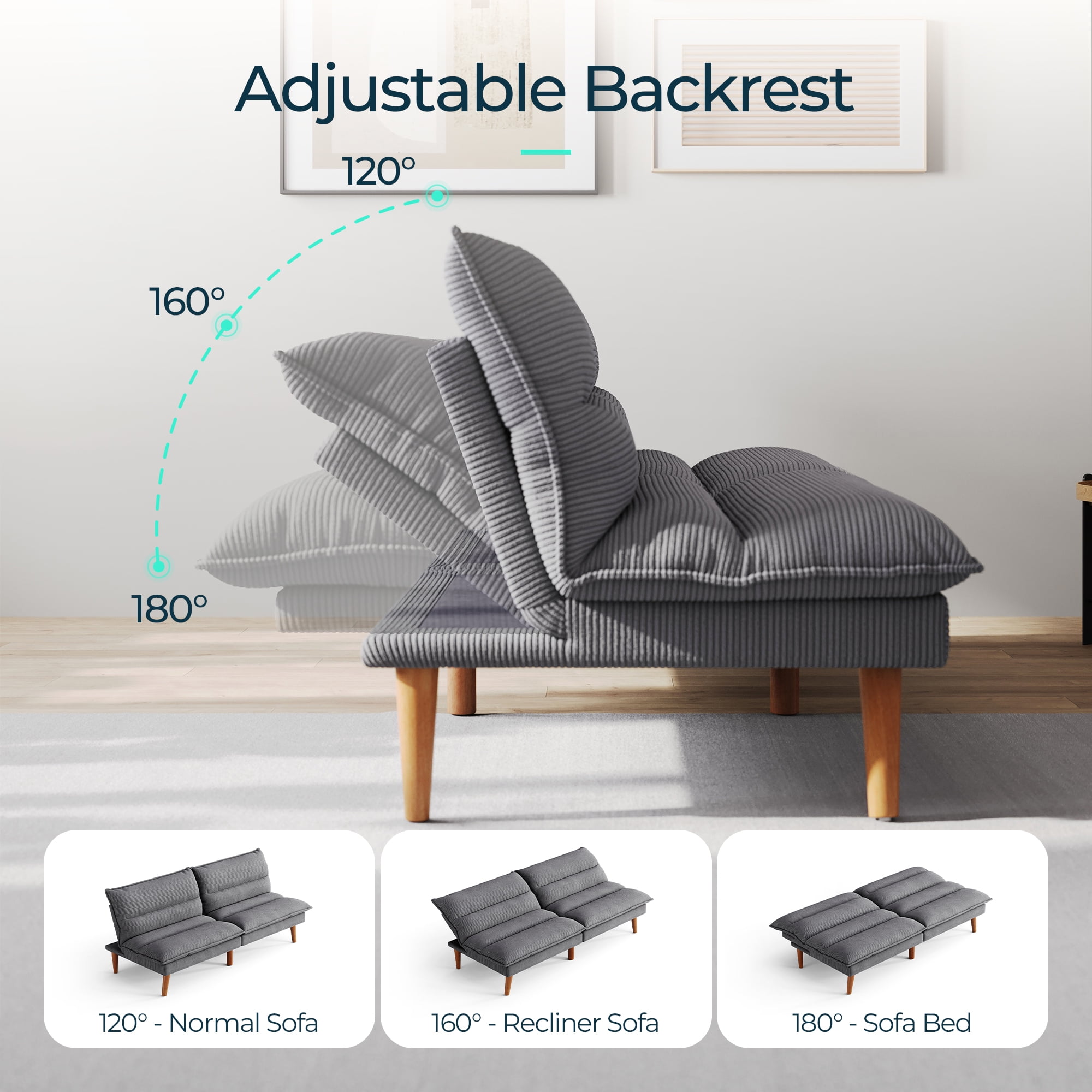 Linsy Home Sofá cama tipo futón convertible de pana de 71" de ancho