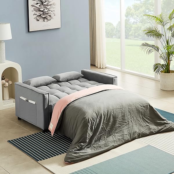 Sofá cama convertible multifuncional 3 en 1 tamaño Queen, cómodo sofá cama extraíble de terciopelo de 63,8"