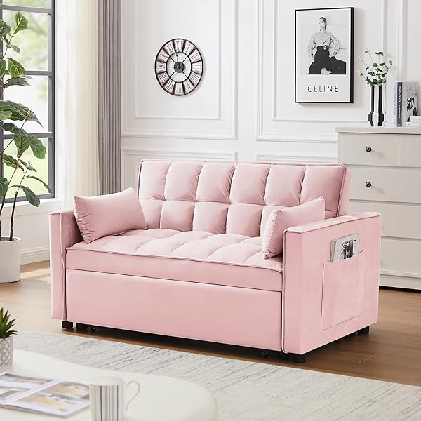 Sofá cama convertible multifuncional 3 en 1 tamaño Queen, cómodo sofá cama extraíble de terciopelo de 63,8"