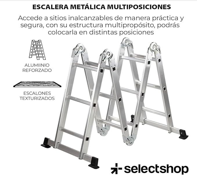 Escalera Multiposiciones de 3.5 Metros Aluminio Recta Tijera Andomio Plegable Versatil Antideslizante para Uso Interior Y Exterior De 12 Peldaños Alta Calidad