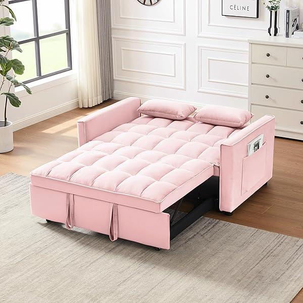 Sofá cama convertible multifuncional 3 en 1 tamaño Queen, cómodo sofá cama extraíble de terciopelo de 63,8"