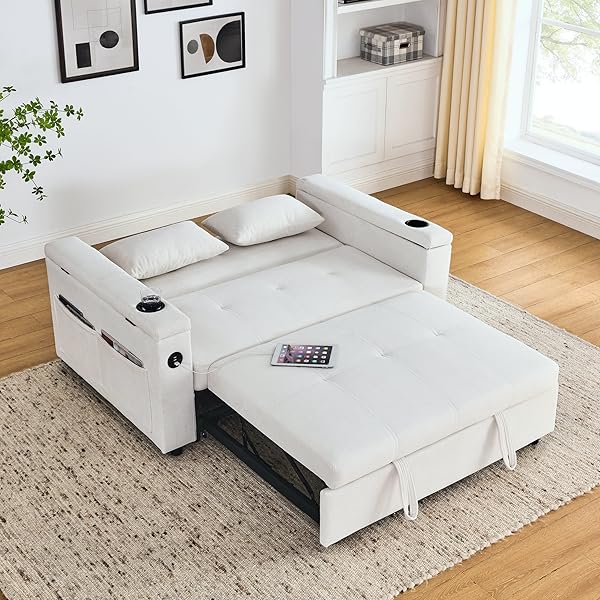 Sofá cama convertible multifuncional 3 en 1 tamaño Queen, cómodo sofá cama extraíble de terciopelo de 63,8"
