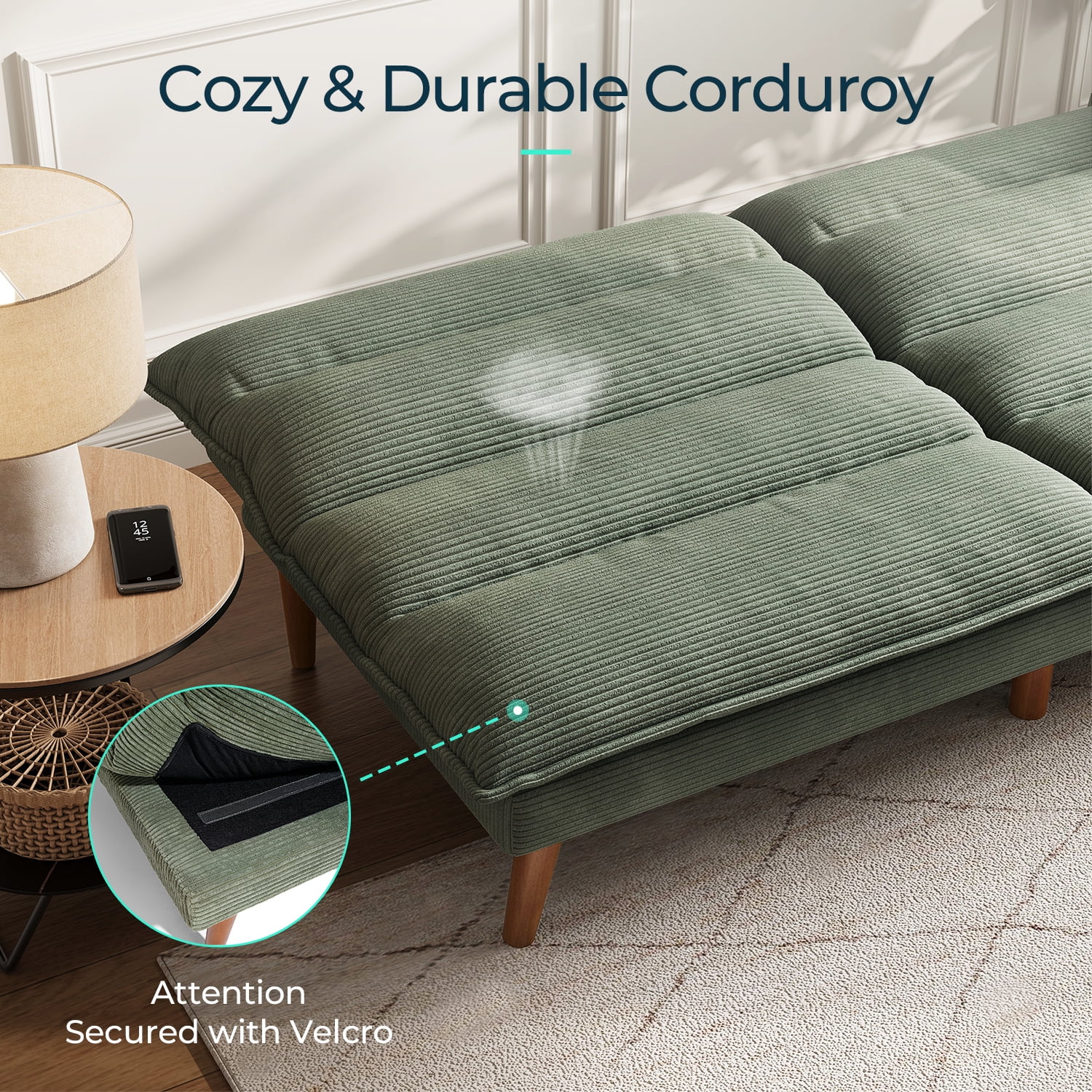Linsy Home Sofá cama tipo futón convertible de pana de 71" de ancho