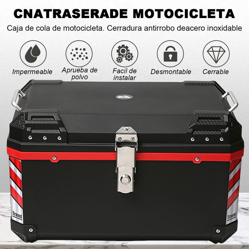 top case cajuela para moto caja trasera baul maletero motocicleta 2 cascos con respaldo llaves abs 68l