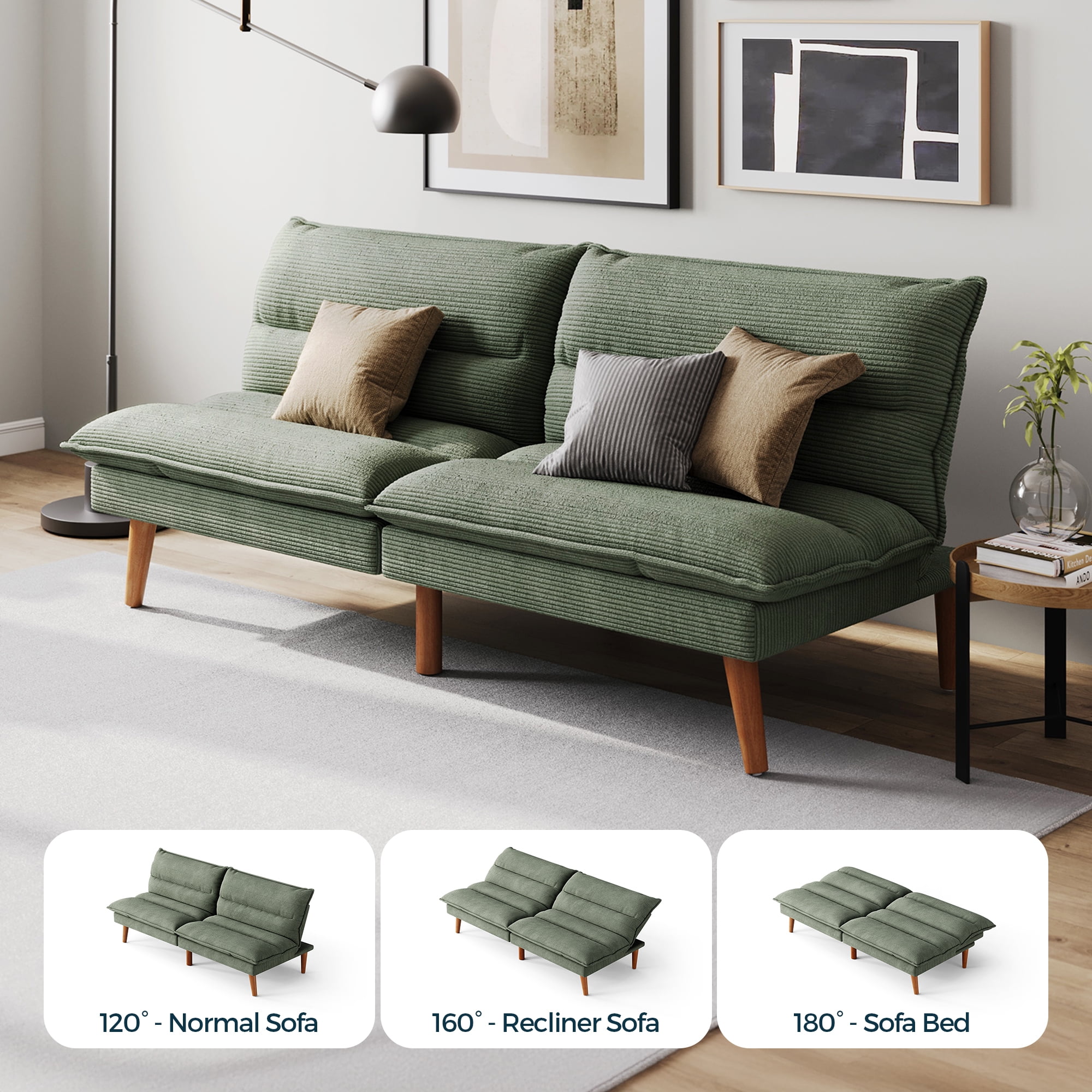 Linsy Home Sofá cama tipo futón convertible de pana de 71" de ancho