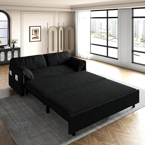 Sofá cama convertible multifuncional 3 en 1 tamaño Queen, cómodo sofá cama extraíble de terciopelo de 63,8"