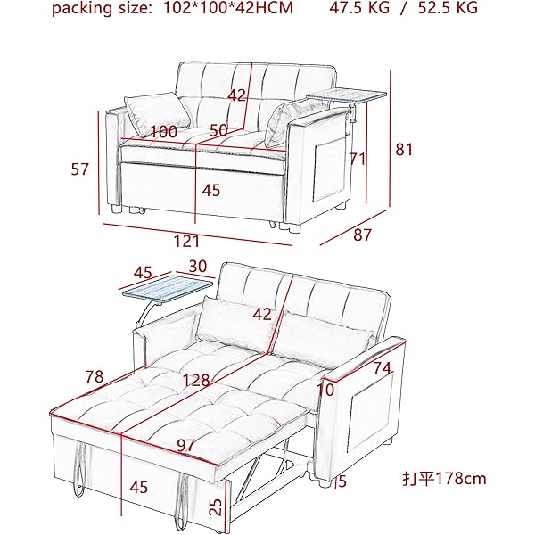 Sofá cama convertible multifuncional 3 en 1 tamaño Queen, cómodo sofá cama extraíble de terciopelo de 63,8"
