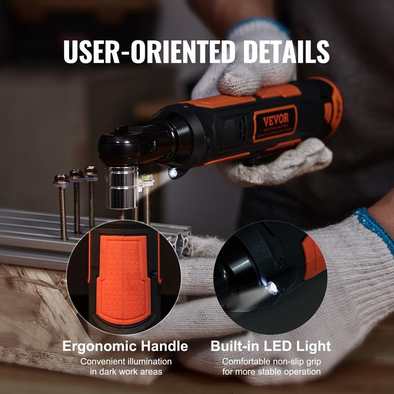 Juego de llave de carraca eléctrica inalámbrica de 3/8", kit de herramienta de carraca de 12 V y 33 lb-pie de potencia, carga rápida en 45 minutos, 2 baterías de 2.0 Ah, luz LED integrada.